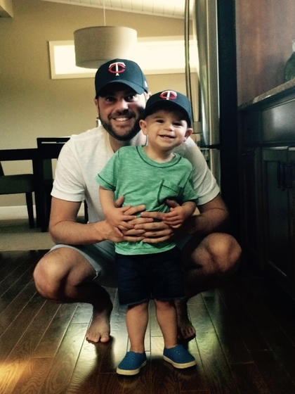 Alex Ellis and Son in Twins Baseball Caps