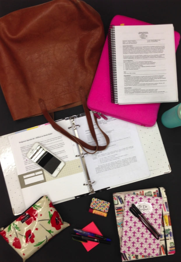 Purse and Items on a Desk