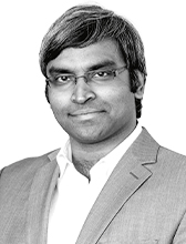 Black and white headshot of Associate Professor Soumya Sen, Information and Decision Sciences