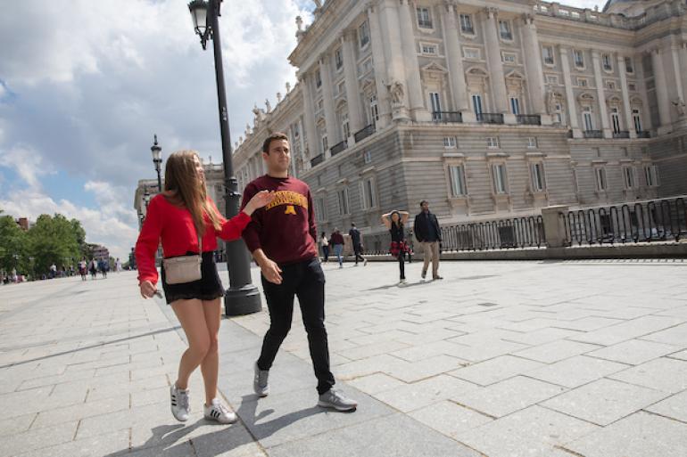 Two students walking in Barcelona