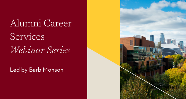 image of event name "alumni career services webinar series led by barb monson"