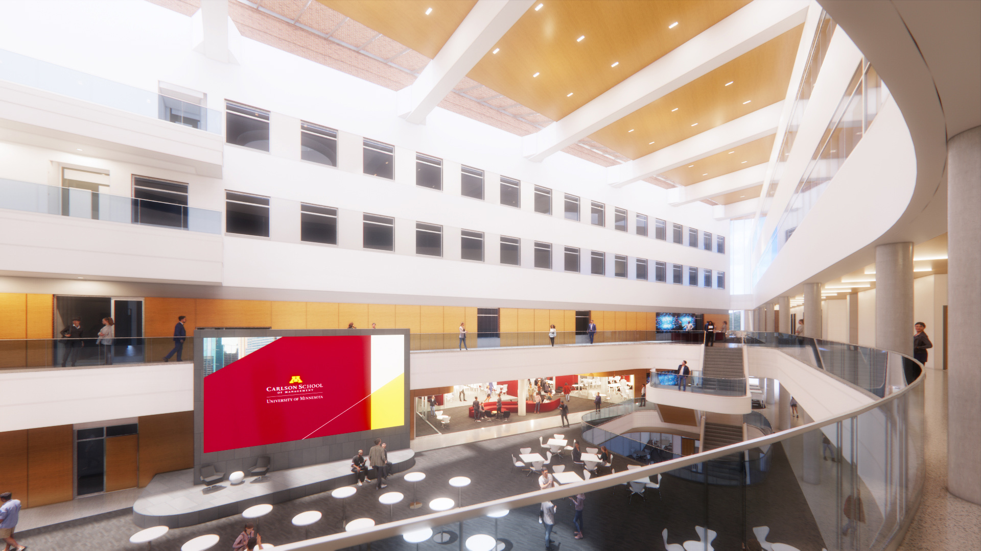 A rendering of the atrium renovation from the second floor.
