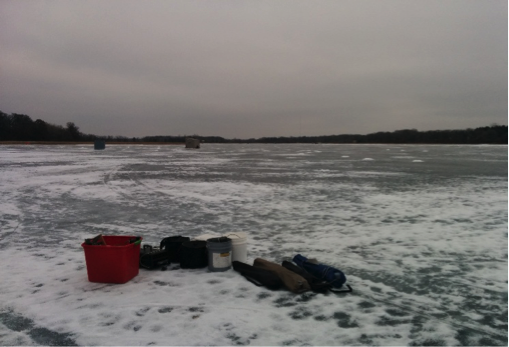 Ice Fishing Equipment on Frozen Lake