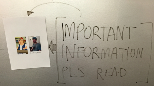 White Board Says "Important Info" and Has Cartoon and Classmate Comparison