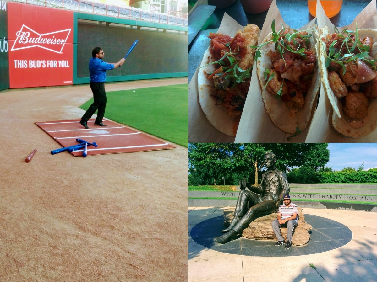Collage of baseball, food, and tourism