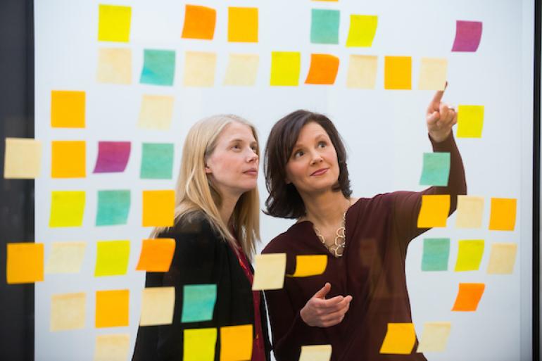 Professor Theresa Glomb and Professor Colleen Flaherty Manchester with post-its