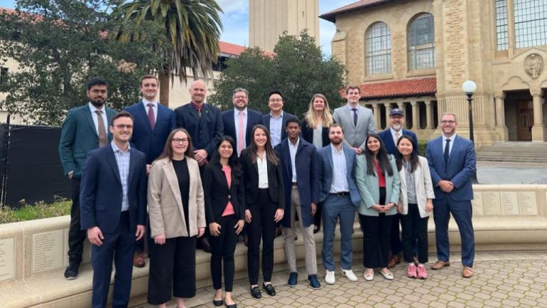 Maurice Hicks with his MILI Valuation Lab cohort posing for a group photo at Stanford University.