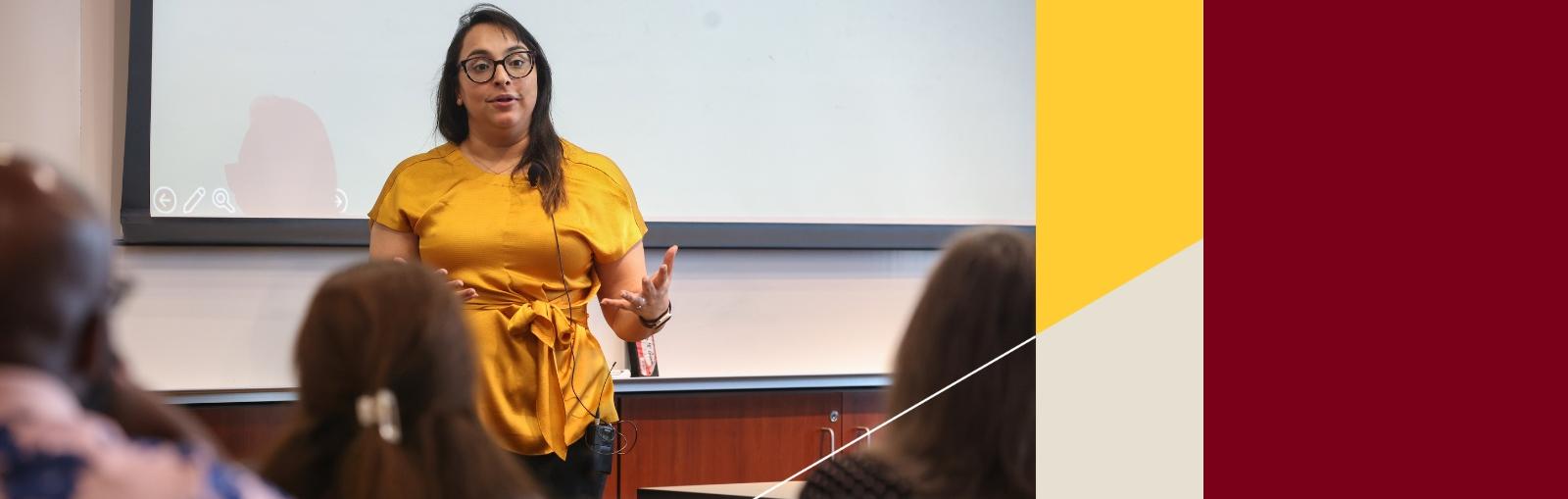 Assistant Professor Nitya Chawla teaches a Race, Power, and Justice in Business session to Carlson School faculty and staff.