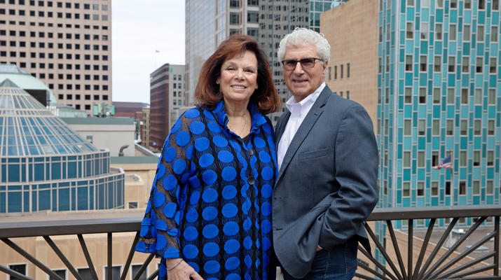 Larry and Caryl Abdo pose in downtown Minneapolis