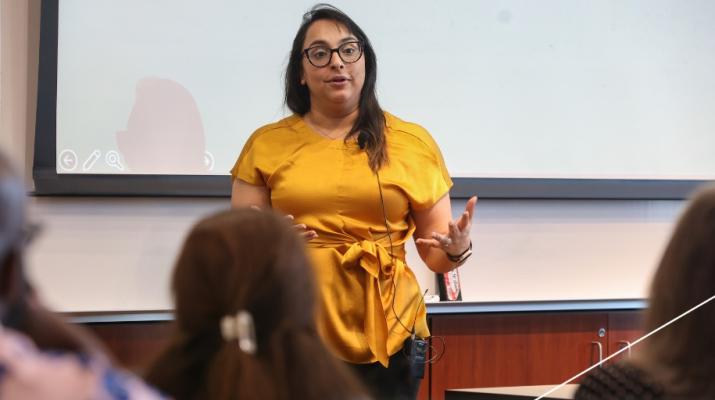 Assistant Professor Nitya Chawla teaches a Race, Power, and Justice in Business session to Carlson School faculty and staff.