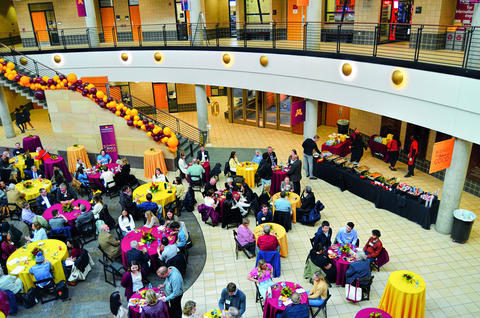 Attendees at tables during Carlson School's Scholarship Reception.