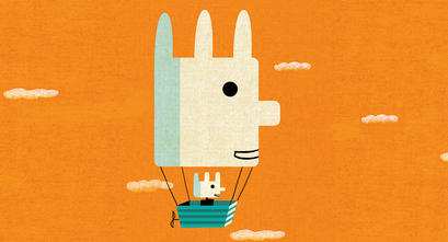 Air balloon and cloud illustration on orange background
