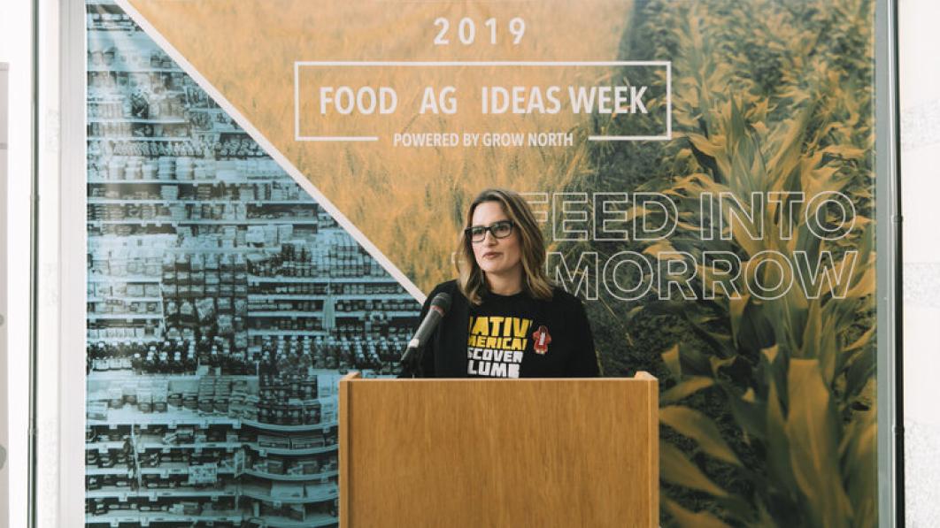 Food Ag Ideas Week woman presenting at mic