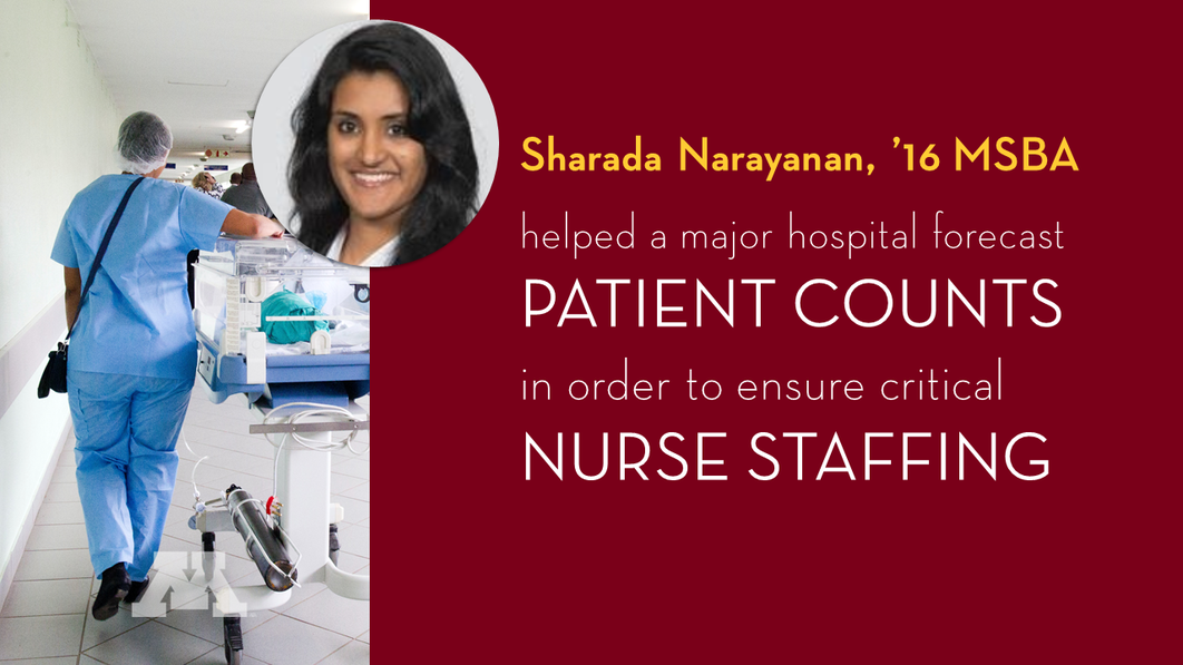 MSBA alum Sharada Narayanan '16 hellpd a major hospital forecast patient counts in order to ensure critical nurse staffing
