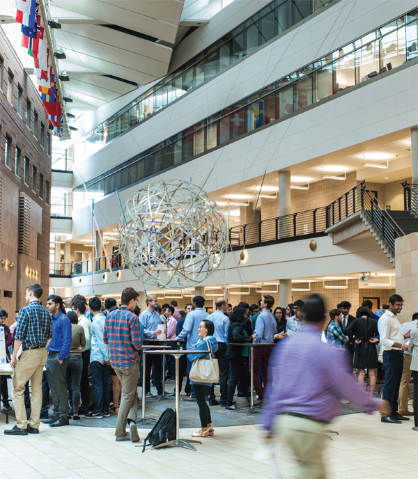 busy lobby of Carlson School of Management